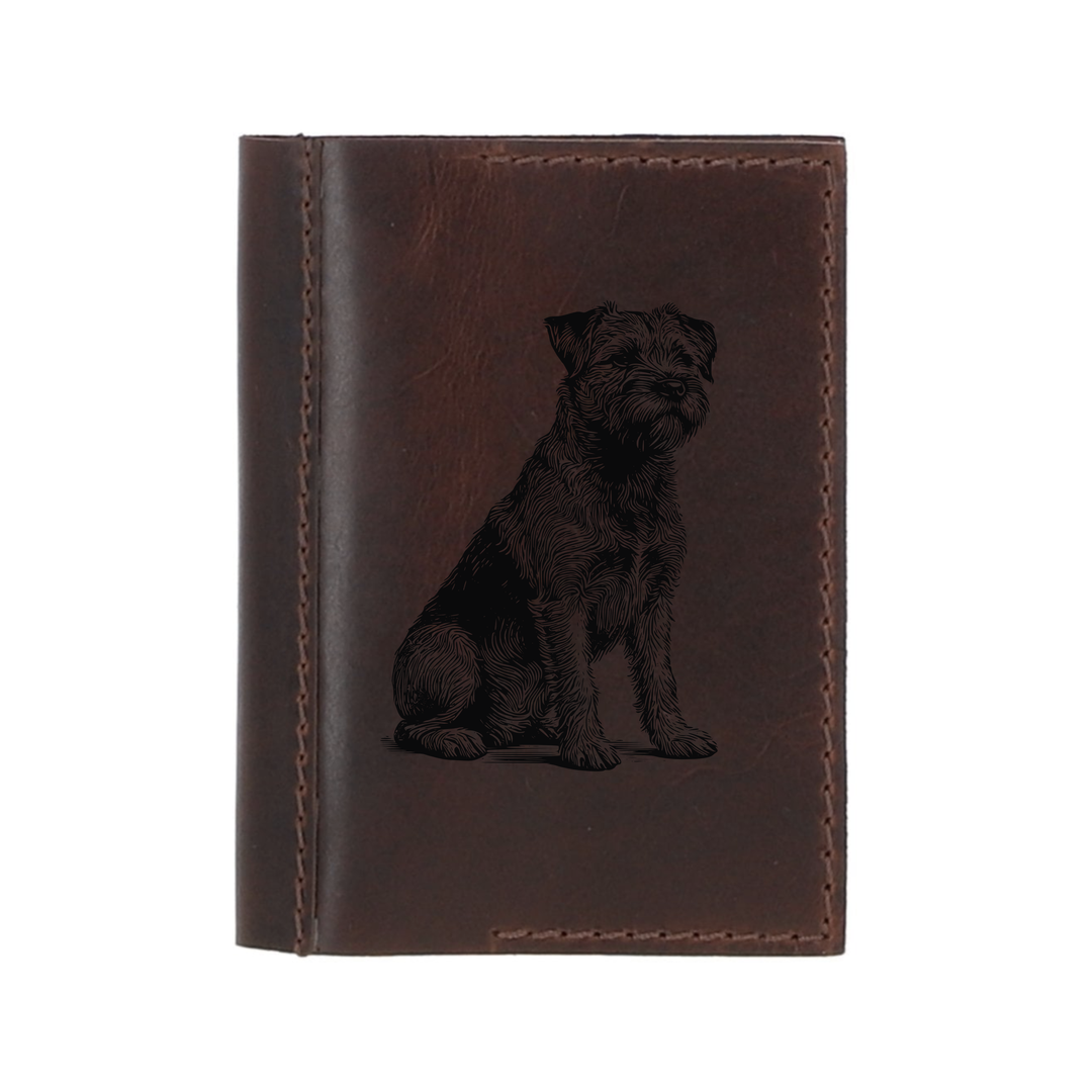 Personalised Border Terrier Sitting Leather Sleeve & Notebook