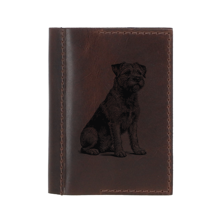 Personalised Border Terrier Sitting Leather Sleeve & Notebook