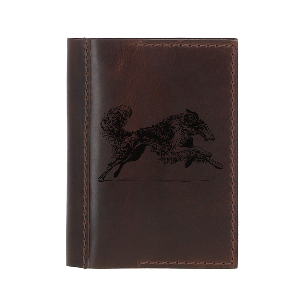 Personalised Borzoi Running Leather Sleeve & Notebook