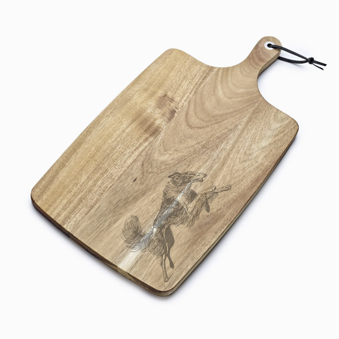 Personalised Running Borzoi Engraved Acacia Serving Board