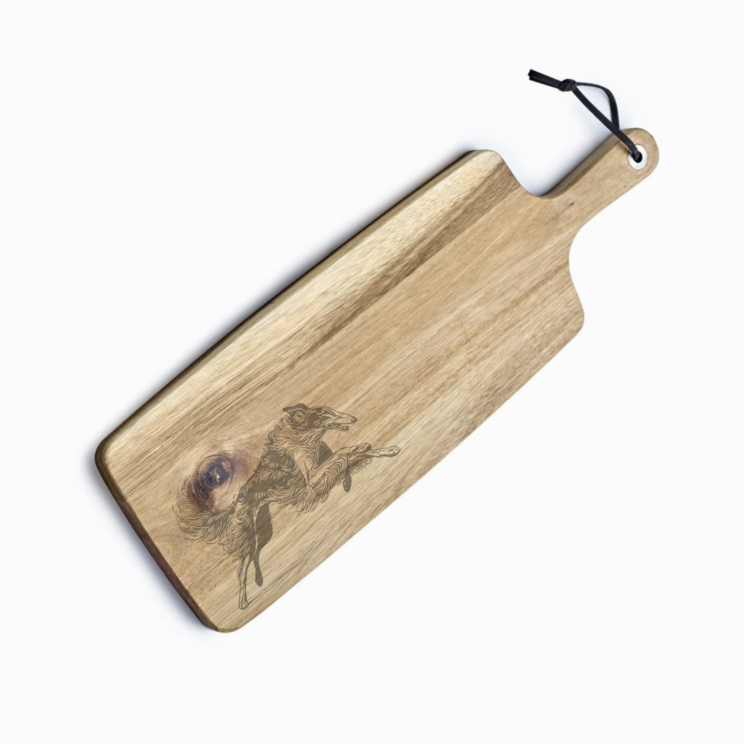 Personalised Running Borzoi Engraved Acacia Serving Board