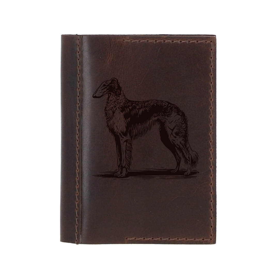 Personalised Borzoi Standing Leather Sleeve & Notebook