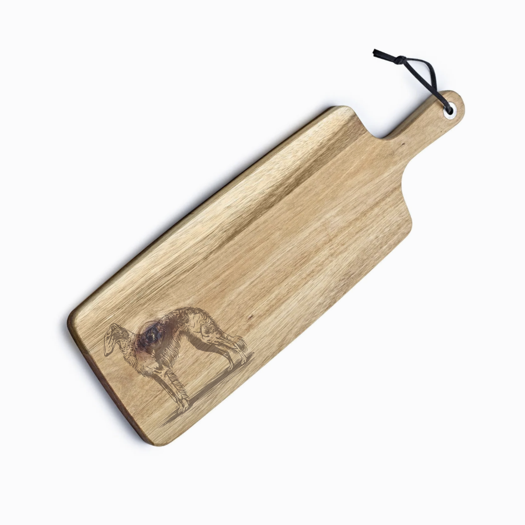 Personalised Standing Borzoi Profile Engraved Acacia Serving Board