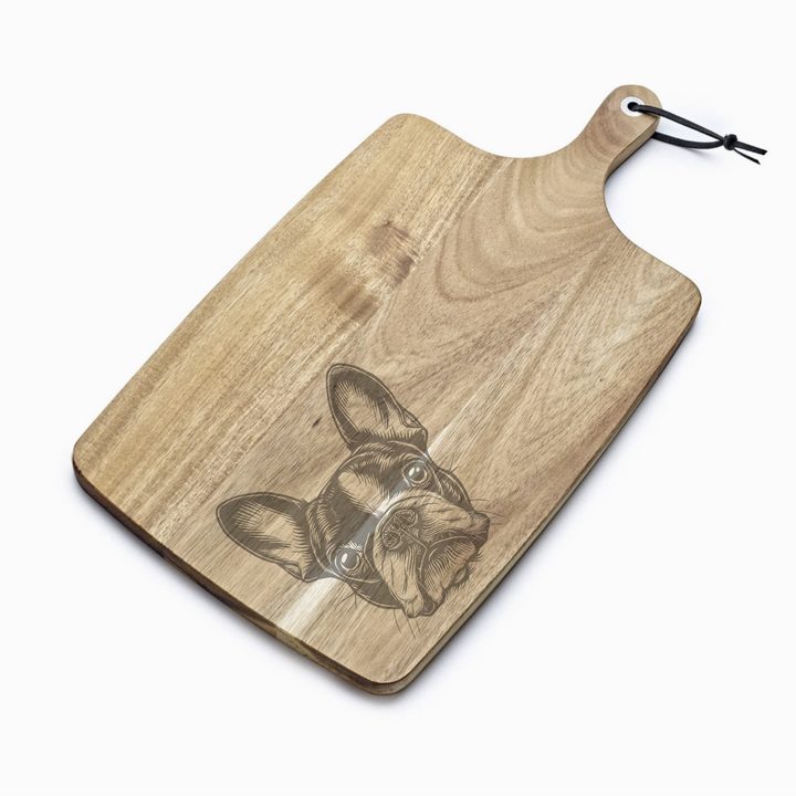 Personalised Boston Terrier Face Engraved Acacia Serving Board