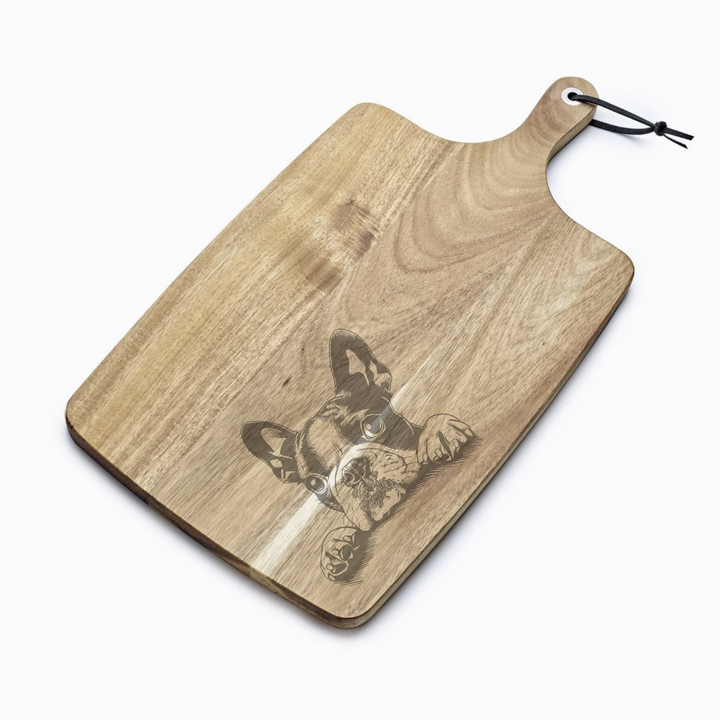 Personalised Boston Terrier Paws Engraved Acacia Serving Board