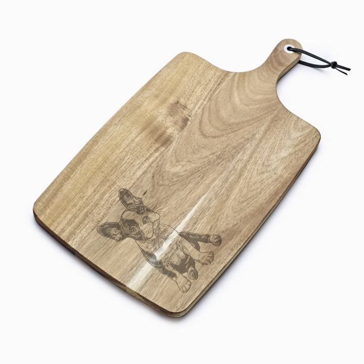 Personalised Boston Terrier Sitting Engraved Acacia Serving Board