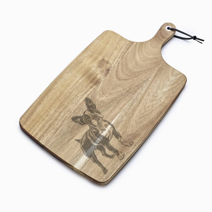 Personalised Boston Terrier Standing Engraved Acacia Serving Board