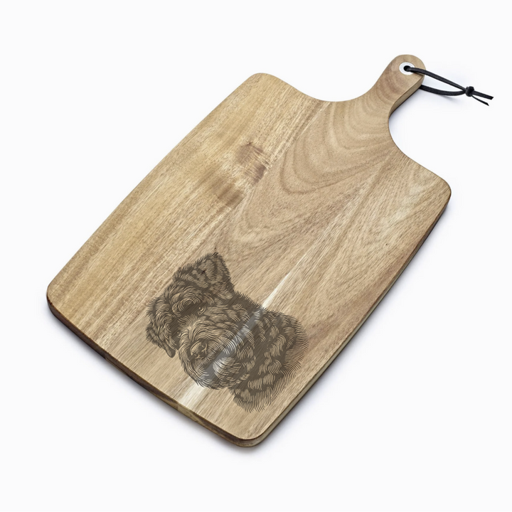 Personalised Bouvier Des Flandres Face Engraved Acacia Serving Board