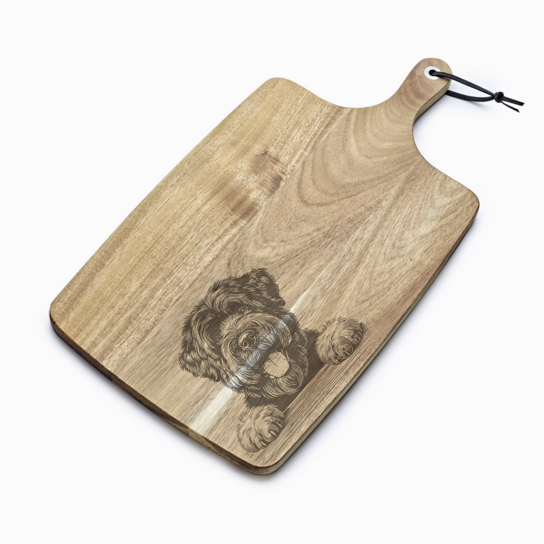 Personalised Bouvier Des Flandres Paws Engraved Acacia Serving Board