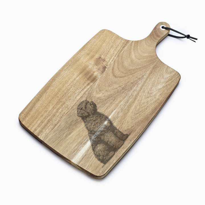 Personalised Sitting Bouvier Des Flandres Engraved Acacia Serving Board