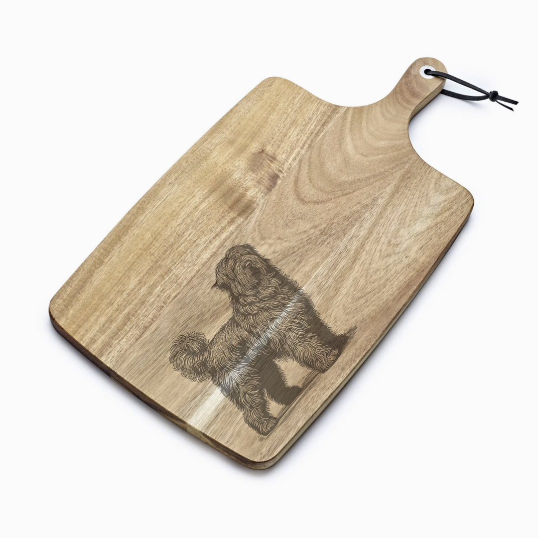 Personalised Standing Bouvier Des Flandres Engraved Acacia Serving Board