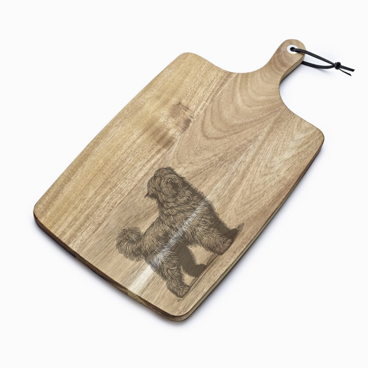 Personalised Standing Bouvier Des Flandres Engraved Acacia Serving Board
