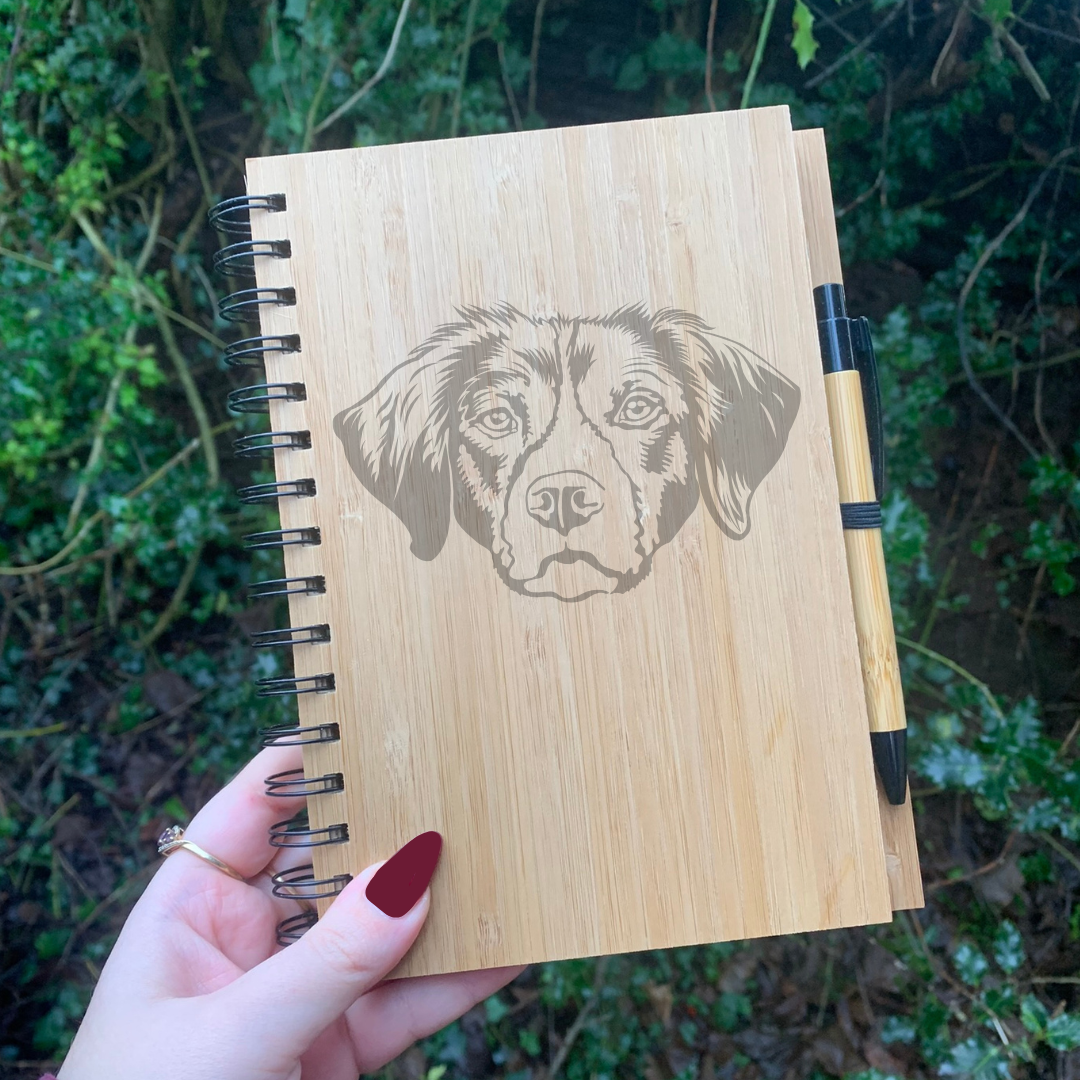 Brittany Face Illustration Engraved Notebook