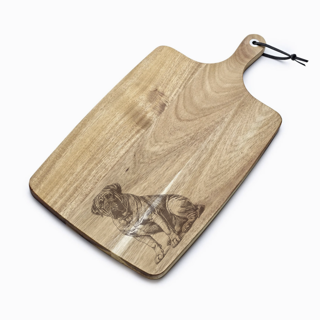 Personalised Sitting Bullmastiff Engraved Acacia Serving Board