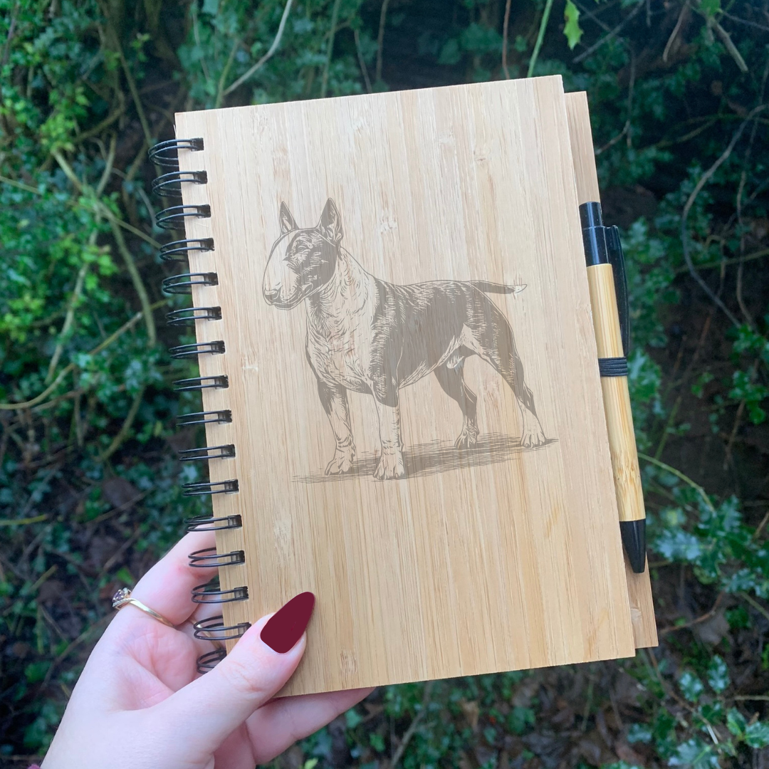English Bull Terrier Standing Illustration Engraved Notebook