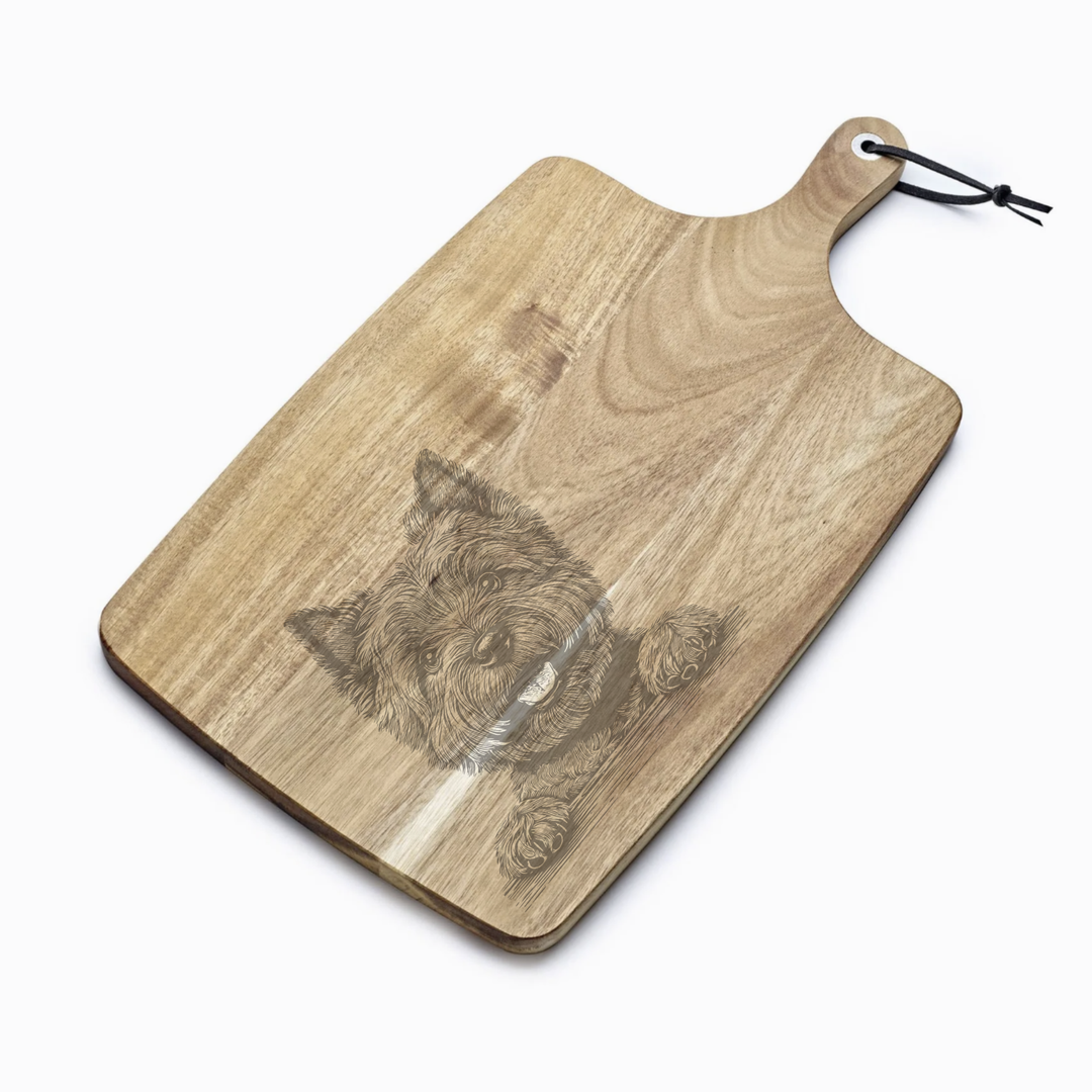 Personalised Cairn Terrier Paws Engraved Acacia Serving Board