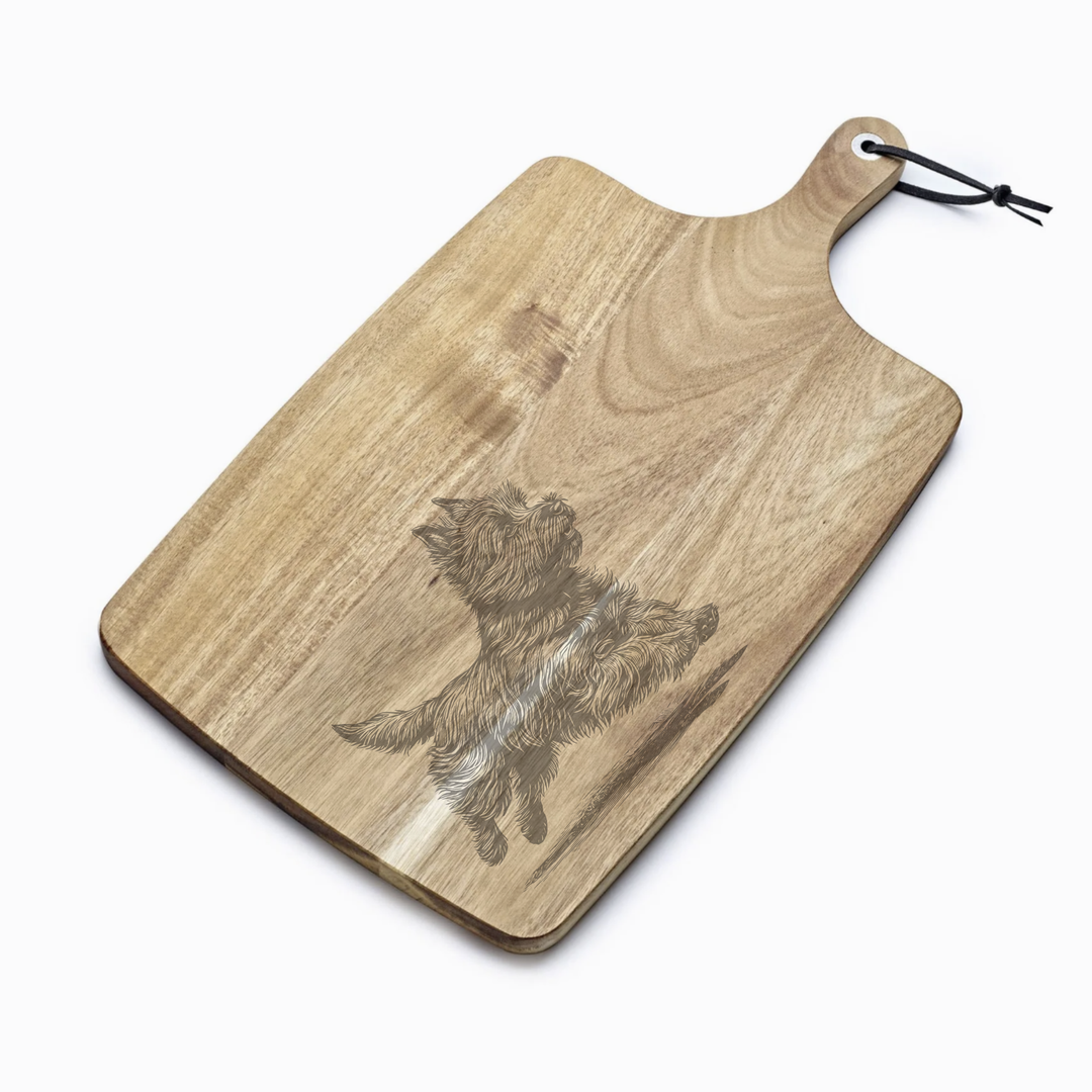 Personalised Running Cairn Terrier Engraved Acacia Serving Board