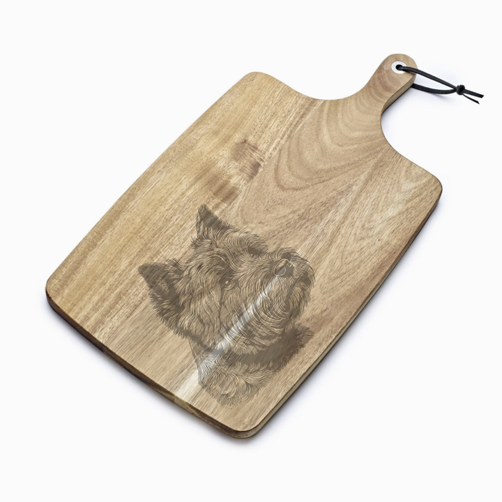Personalised Cairn Terrier Side Profile Engraved Acacia Serving Board