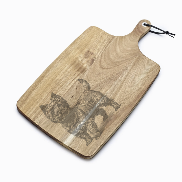 Personalised Standing Cairn Terrier Engraved Acacia Serving Board