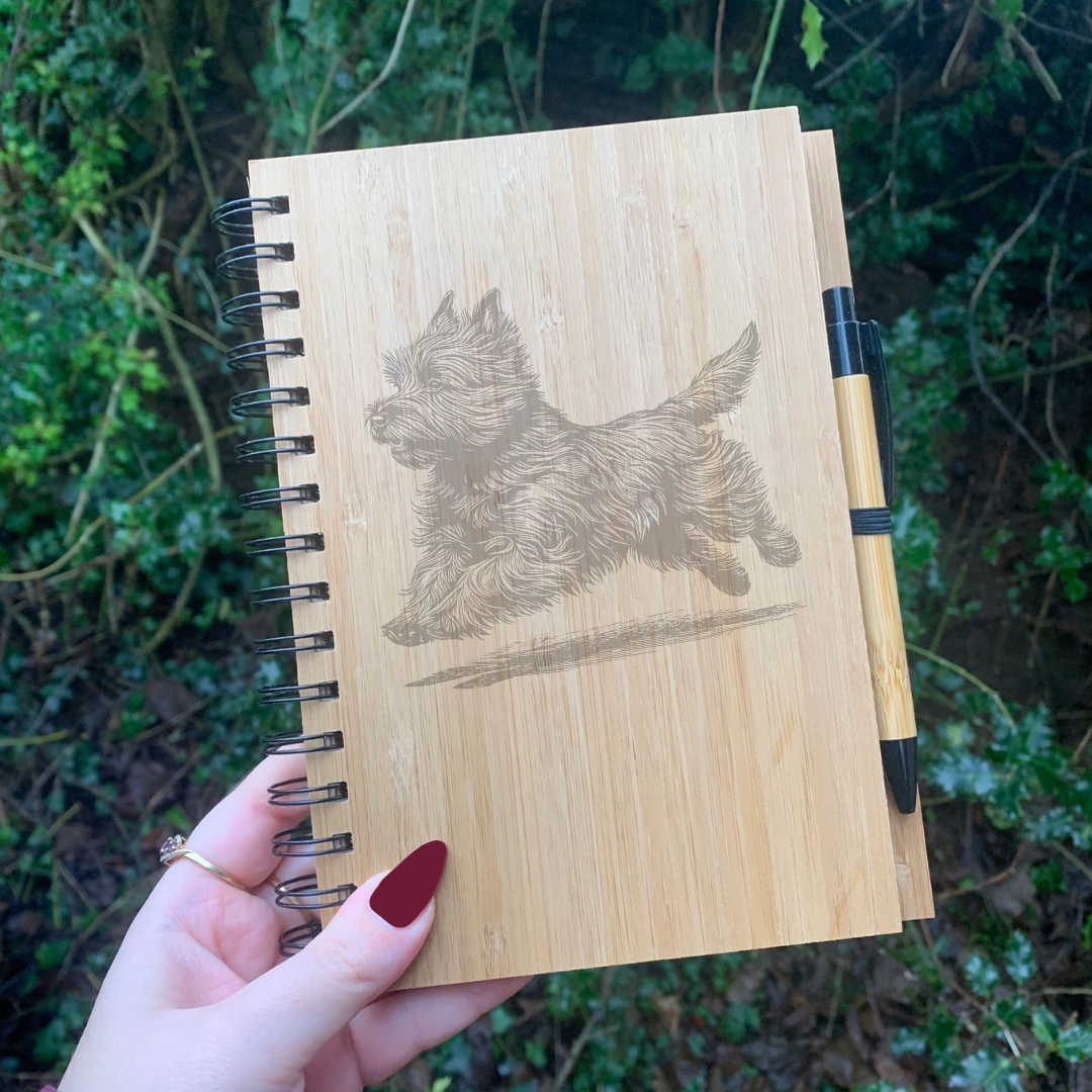 Cairn Terrier Running Illustration Engraved Notebook
