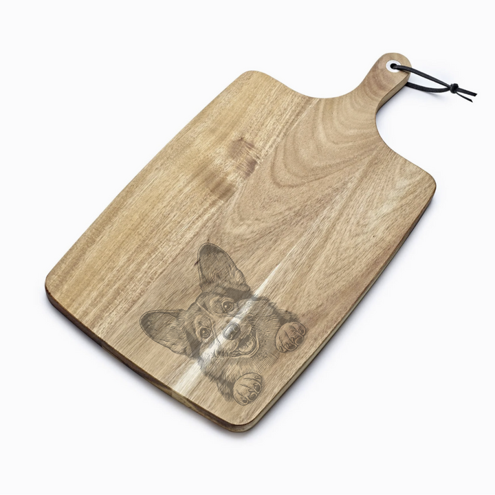 Personalised Cardigan Corgi Paws Engraved Acacia Serving Board