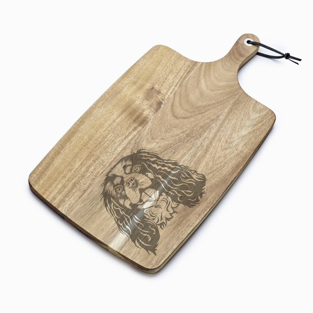 Personalised King Charles Cavalier Face Engraved Acacia Serving Board