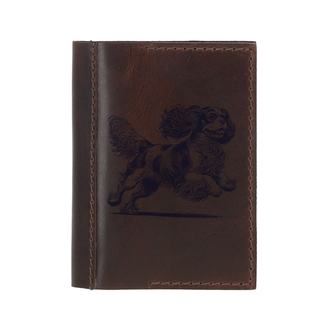 Personalised King Charles Cavalier Spaniel Running Leather Sleeve & Notebook