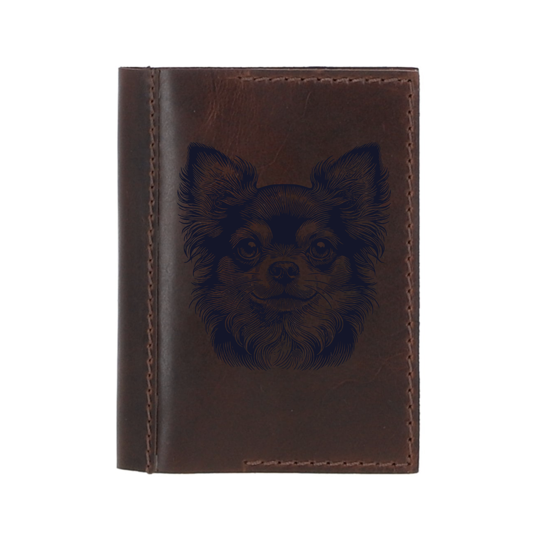 Personalised D Chihuahua Face Leather Sleeve & Notebook