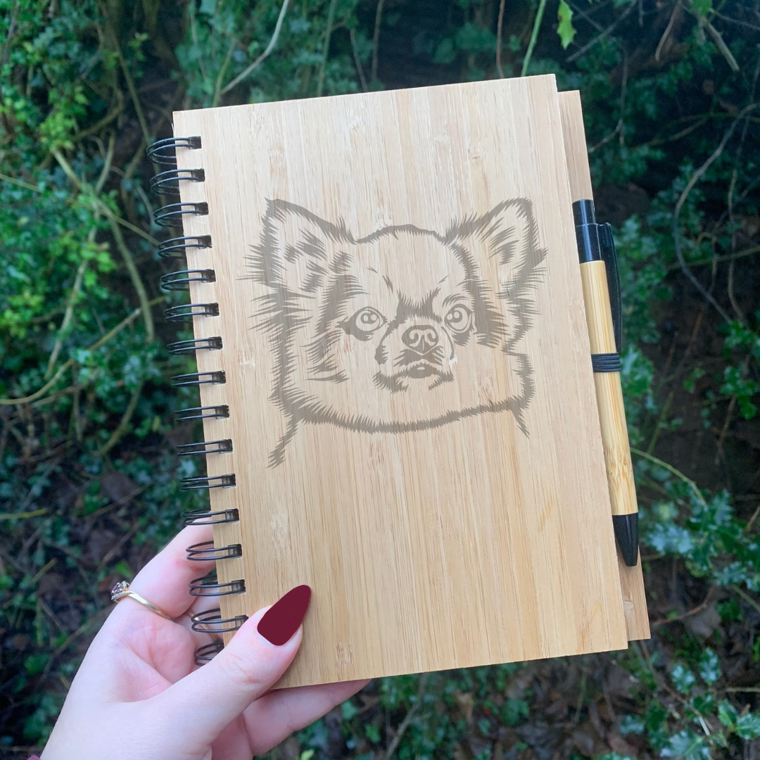 Longhair Chihuahua Face 2 Illustration Engraved Notebook