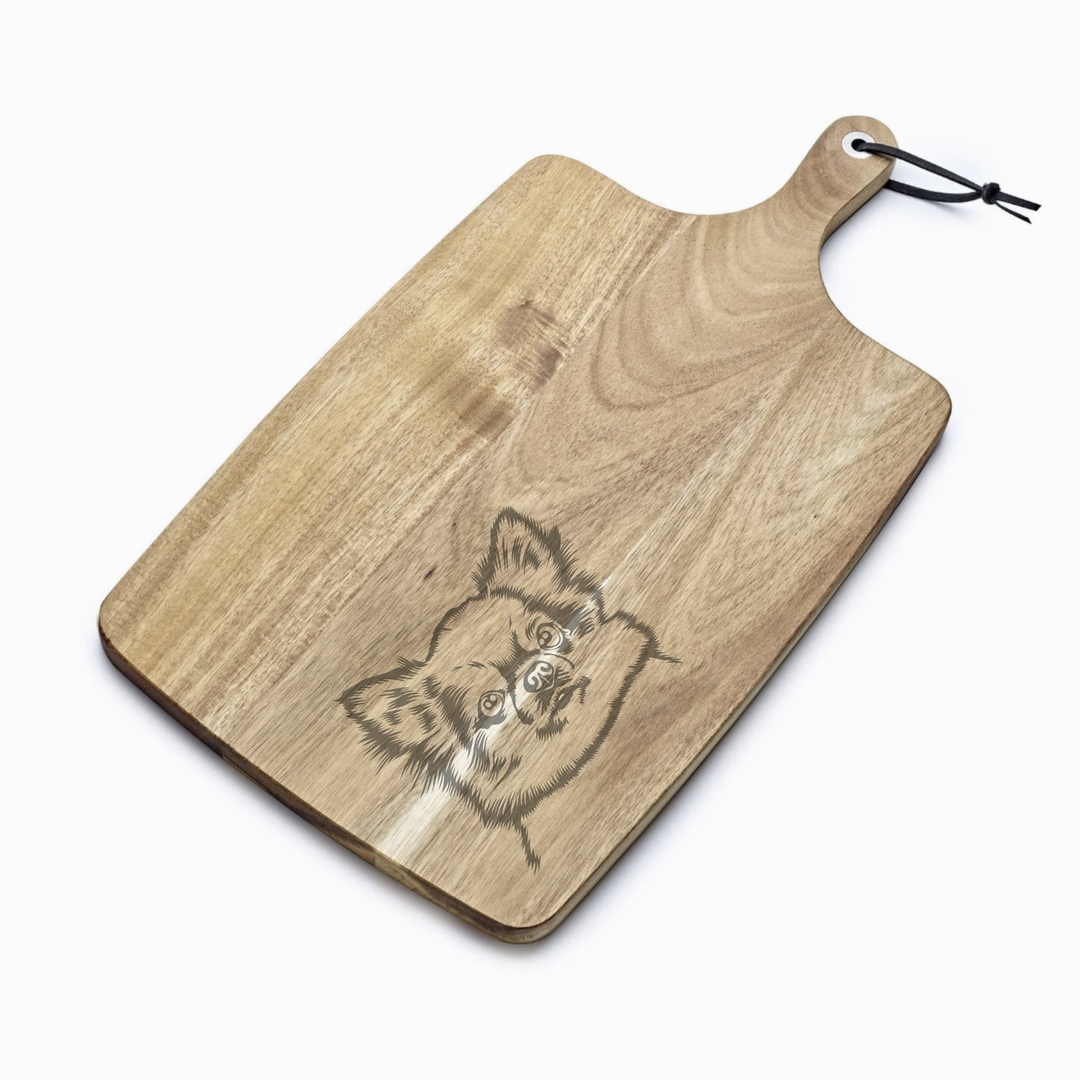 Personalised Longhair Chihuahua Face Engraved Acacia Serving Board