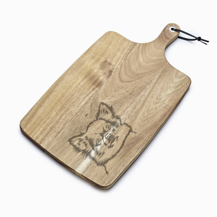 Personalised Longhair Chihuahua Face Engraved Acacia Serving Board