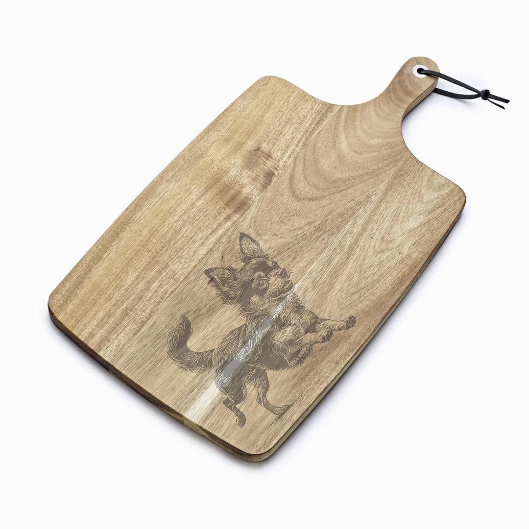 Personalised Running Chihuahua Engraved Acacia Serving Board