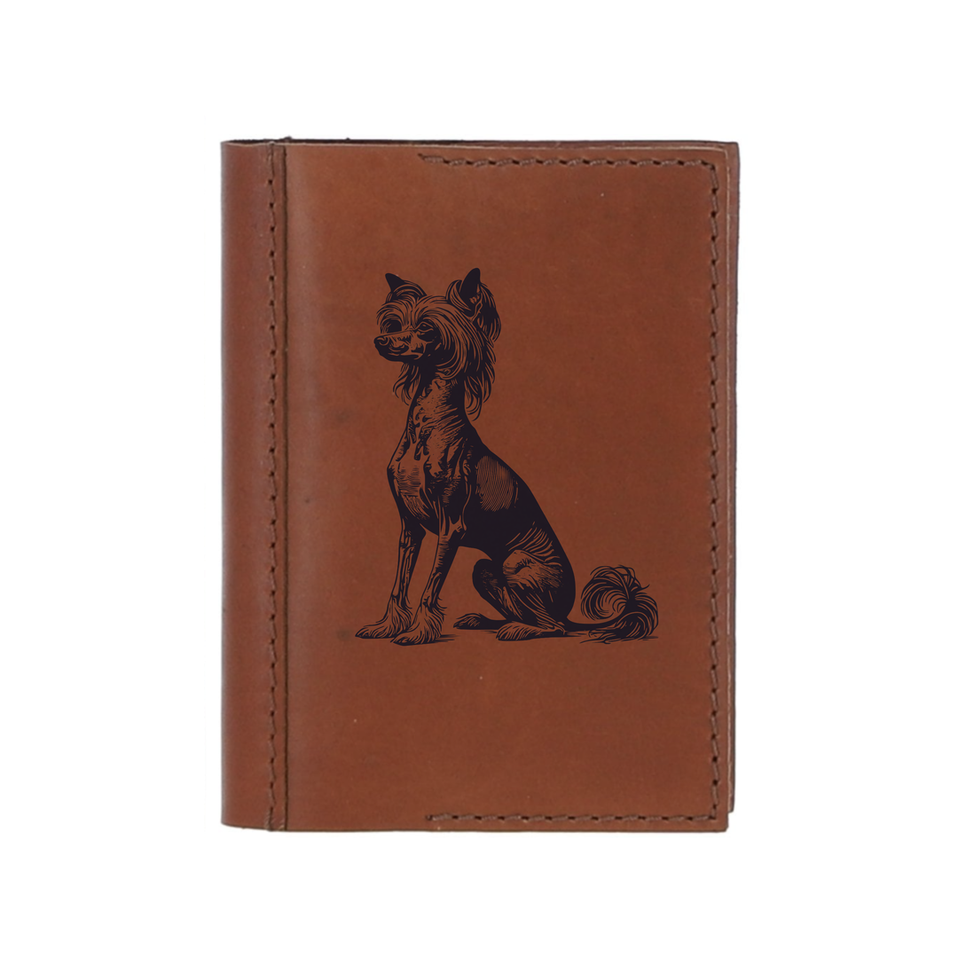 Personalised Chinese Crested Dog Standing Leather Sleeve & Notebook
