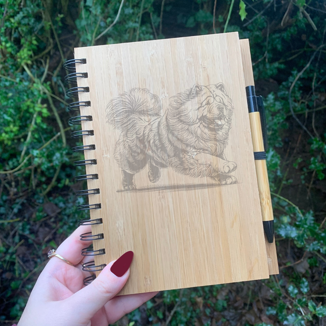 Chow Chow Running Illustration Engraved Notebook