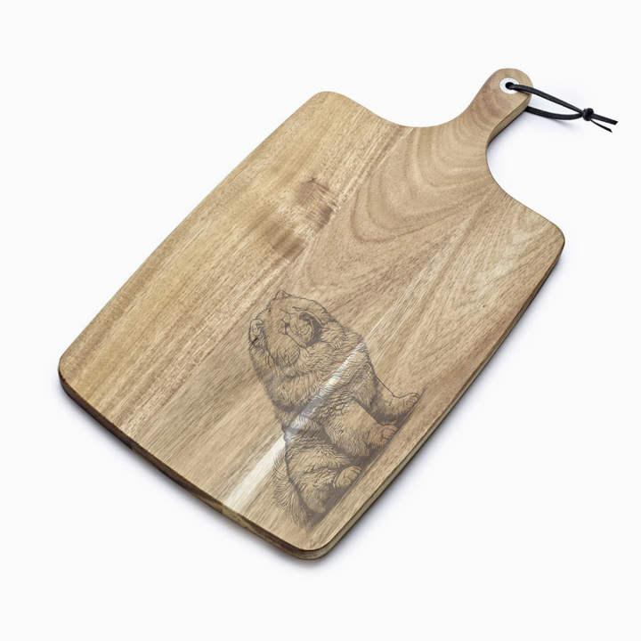 Personalised Chow Chow Sitting R Engraved Acacia Serving Board