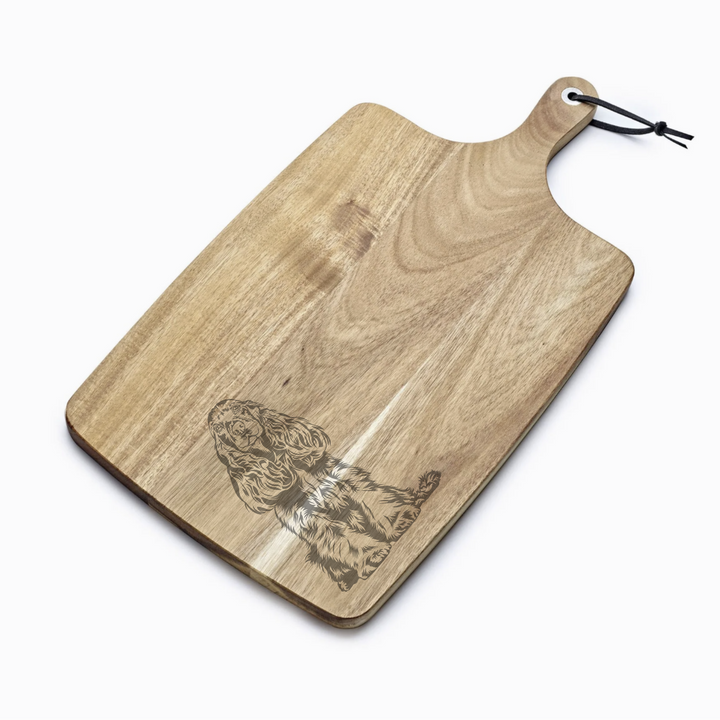 Personalised Sitting Cocker Spaniel Engraved Acacia Serving Board