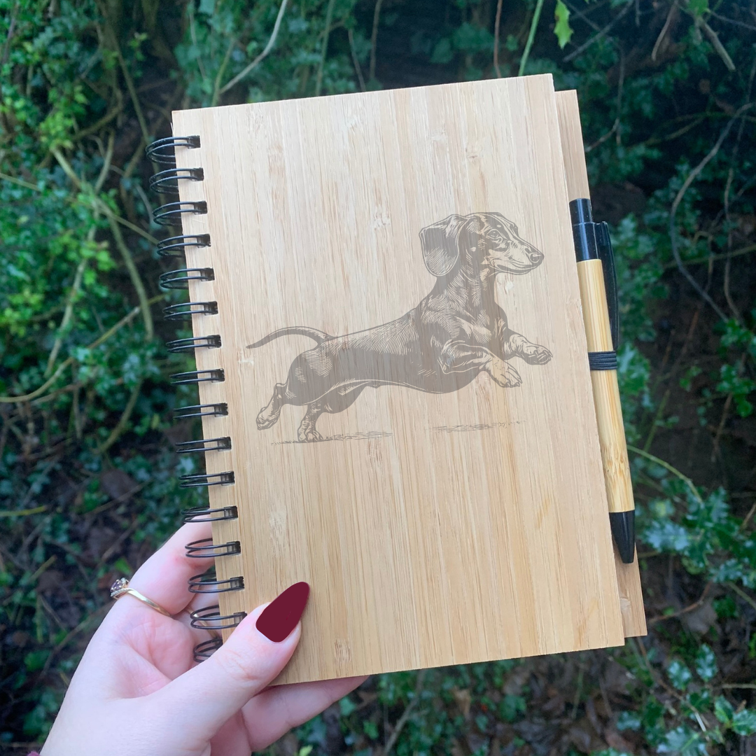 Dachshund Running Illustration Engraved Notebook