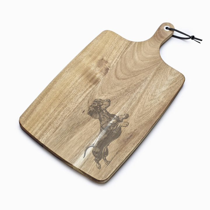 Personalised Running Dachshund Engraved Acacia Serving Board
