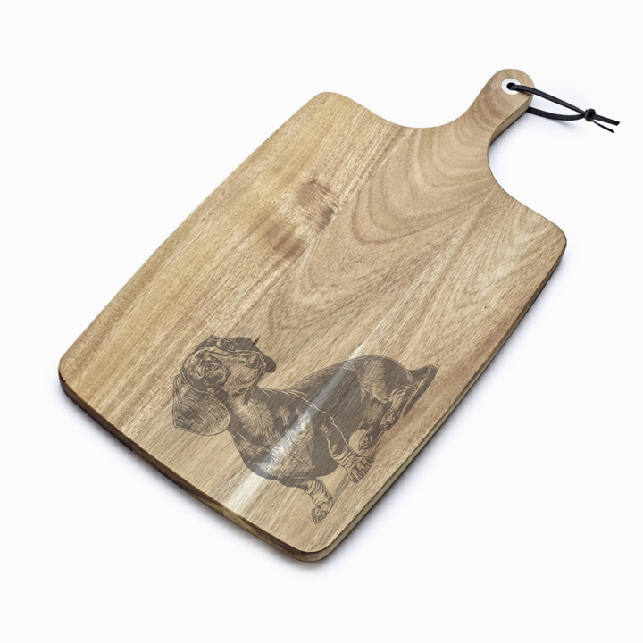 Personalised Sitting Dachshund Engraved Acacia Serving Board