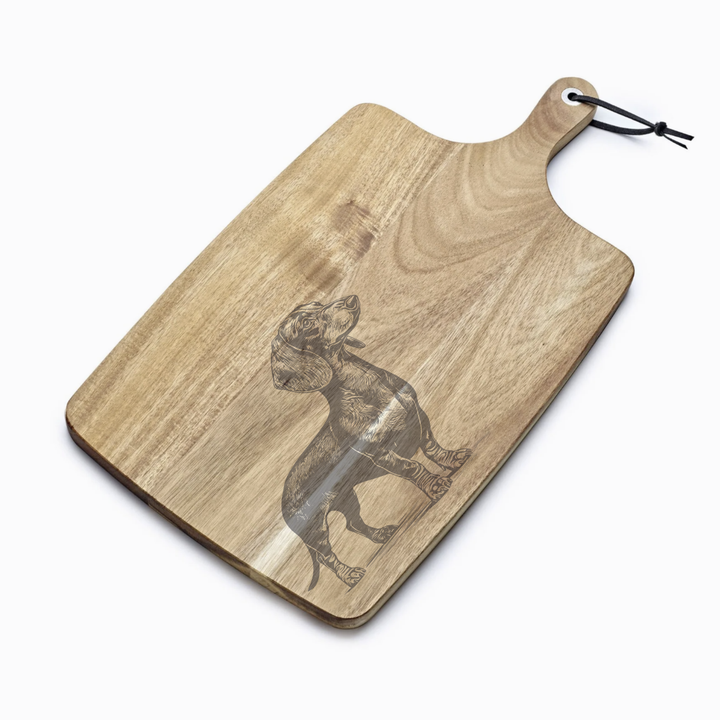 Personalised Standing Dachshund Engraved Acacia Serving Board
