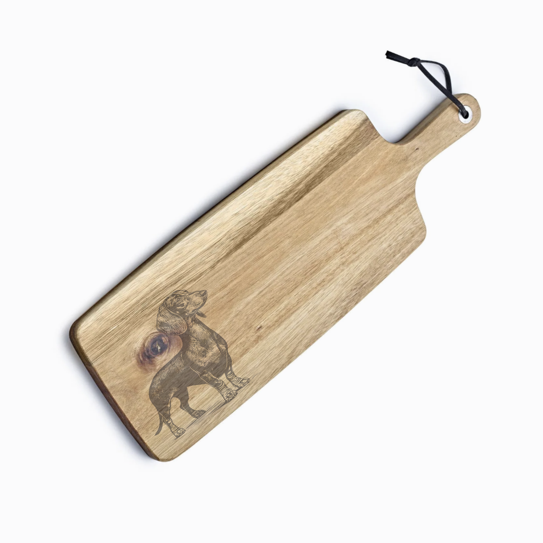 Personalised Standing Dachshund Engraved Acacia Serving Board