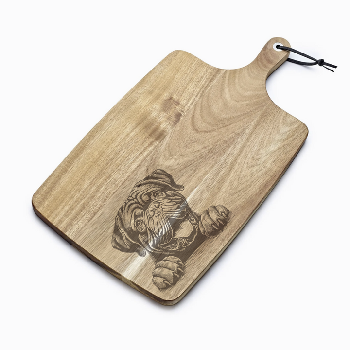 Personalised Dogue De Bordeaux Paws Engraved Acacia Serving Board