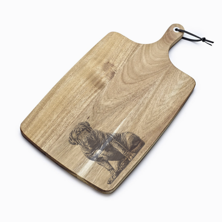 Personalised Dogue De Bordeaux Sitting Engraved Acacia Serving Board