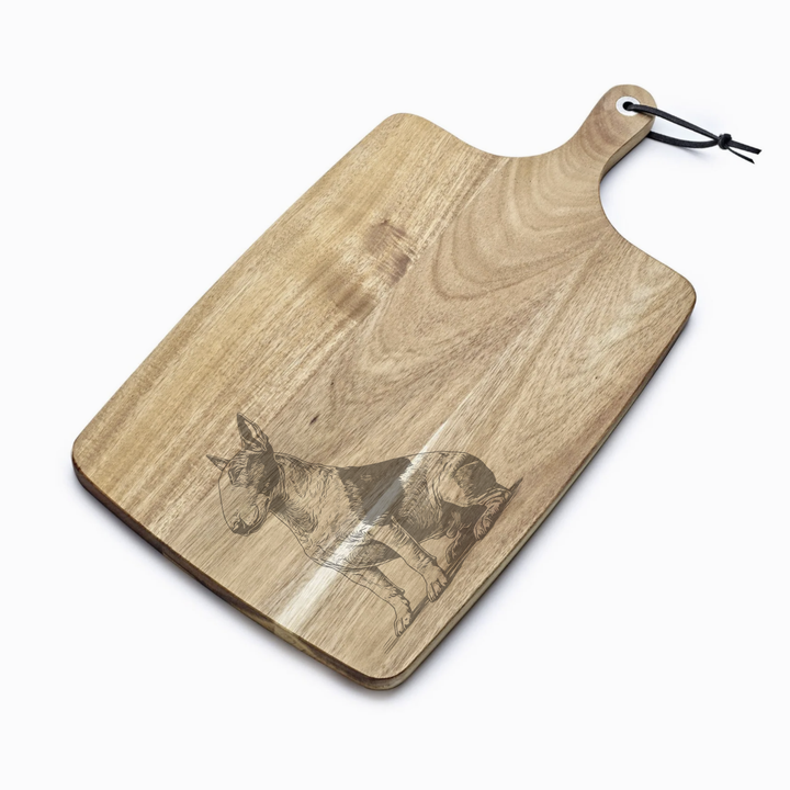 Personalised Sitting English Bull Terrier Engraved Acacia Serving Board