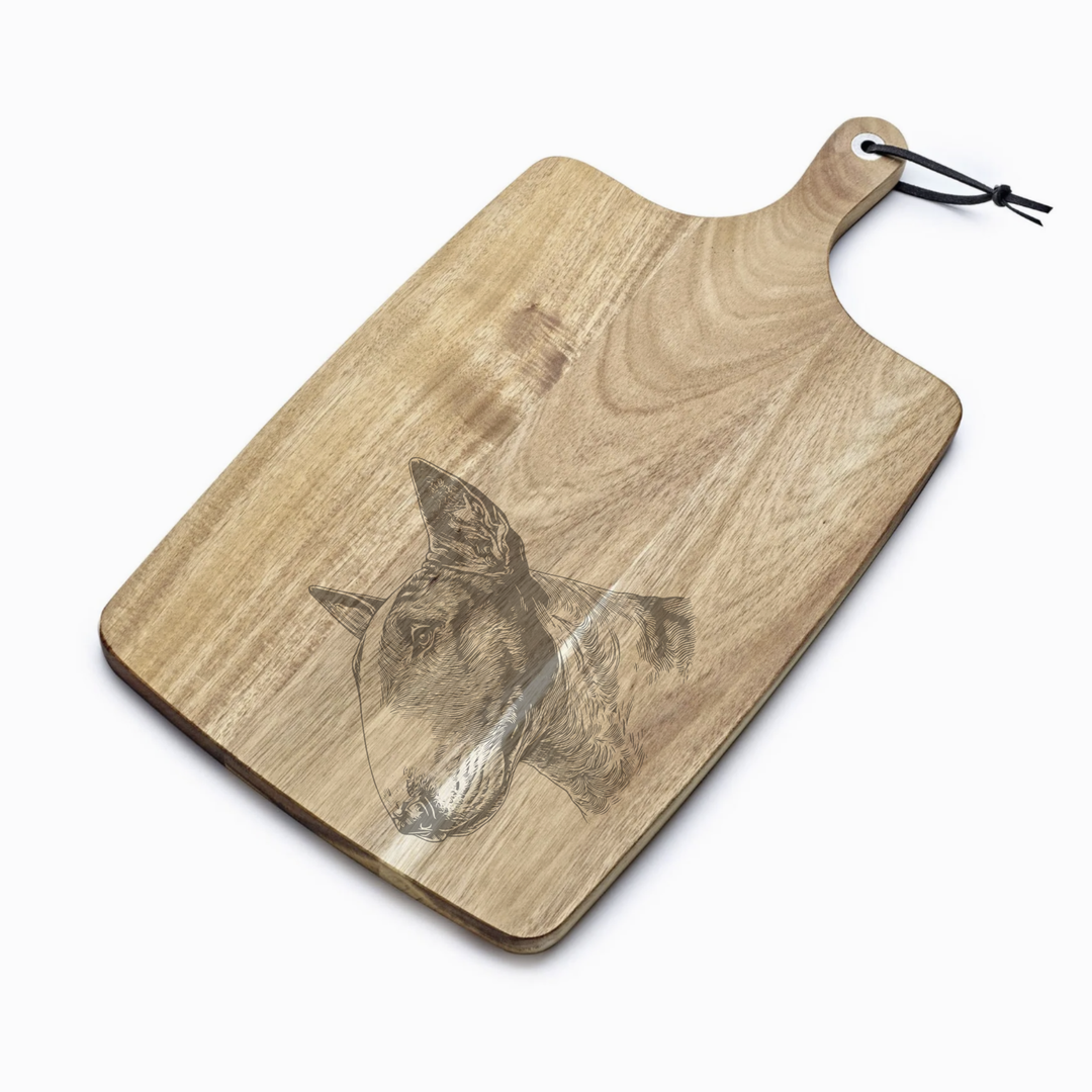 Personalised English Bull Terrier Side Profile Engraved Acacia Serving Board