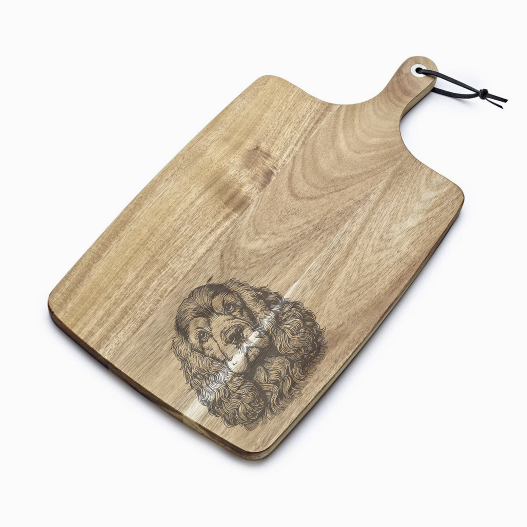 Personalised English Cocker Spaniel Face Engraved Acacia Serving Board