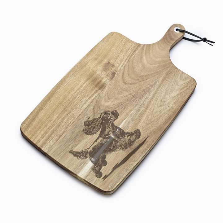 Personalised Running English Cocker Spaniel Engraved Acacia Serving Board