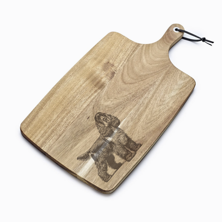 Personalised Standing English Cocker Spaniel Engraved Acacia Serving Board