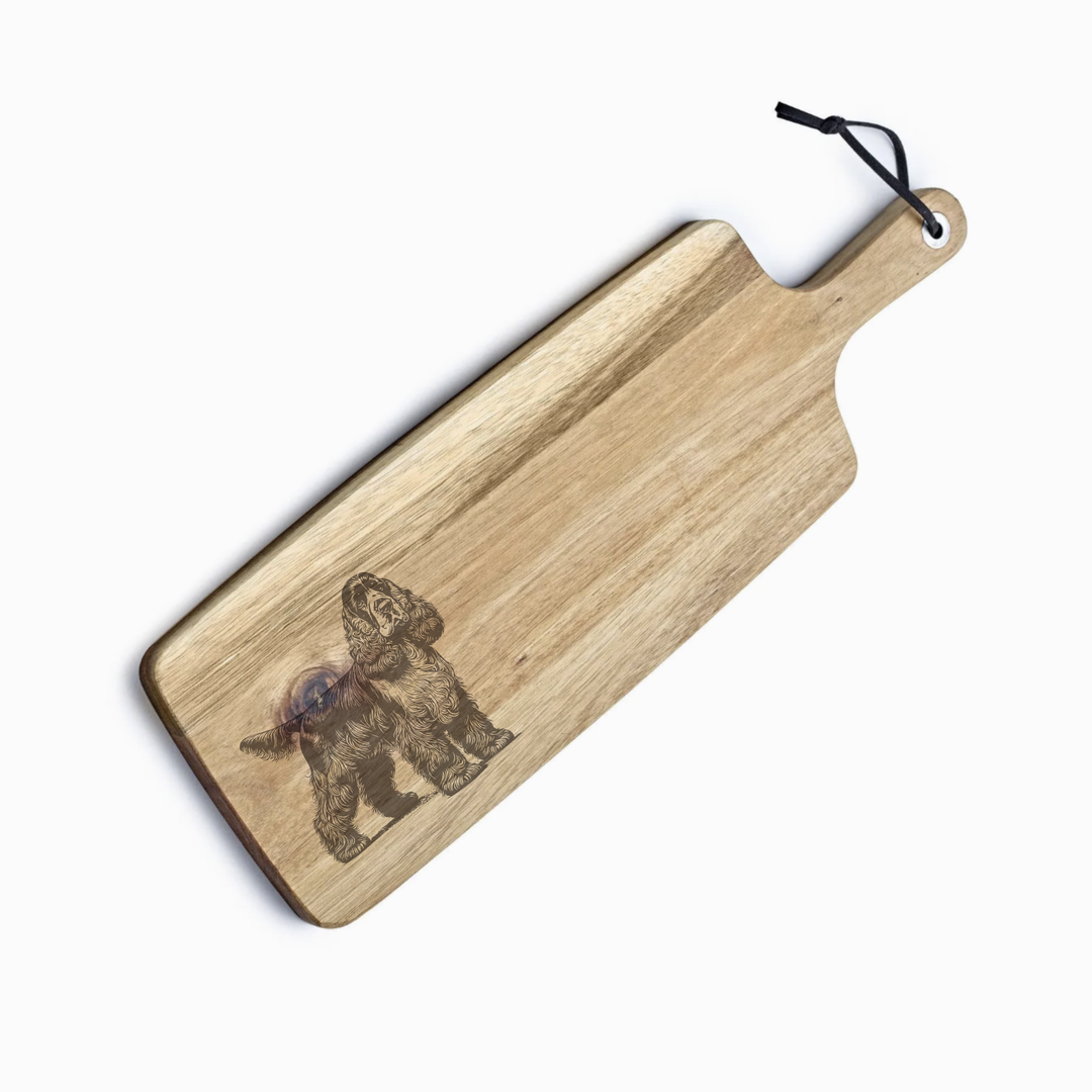Personalised Standing English Cocker Spaniel Engraved Acacia Serving Board