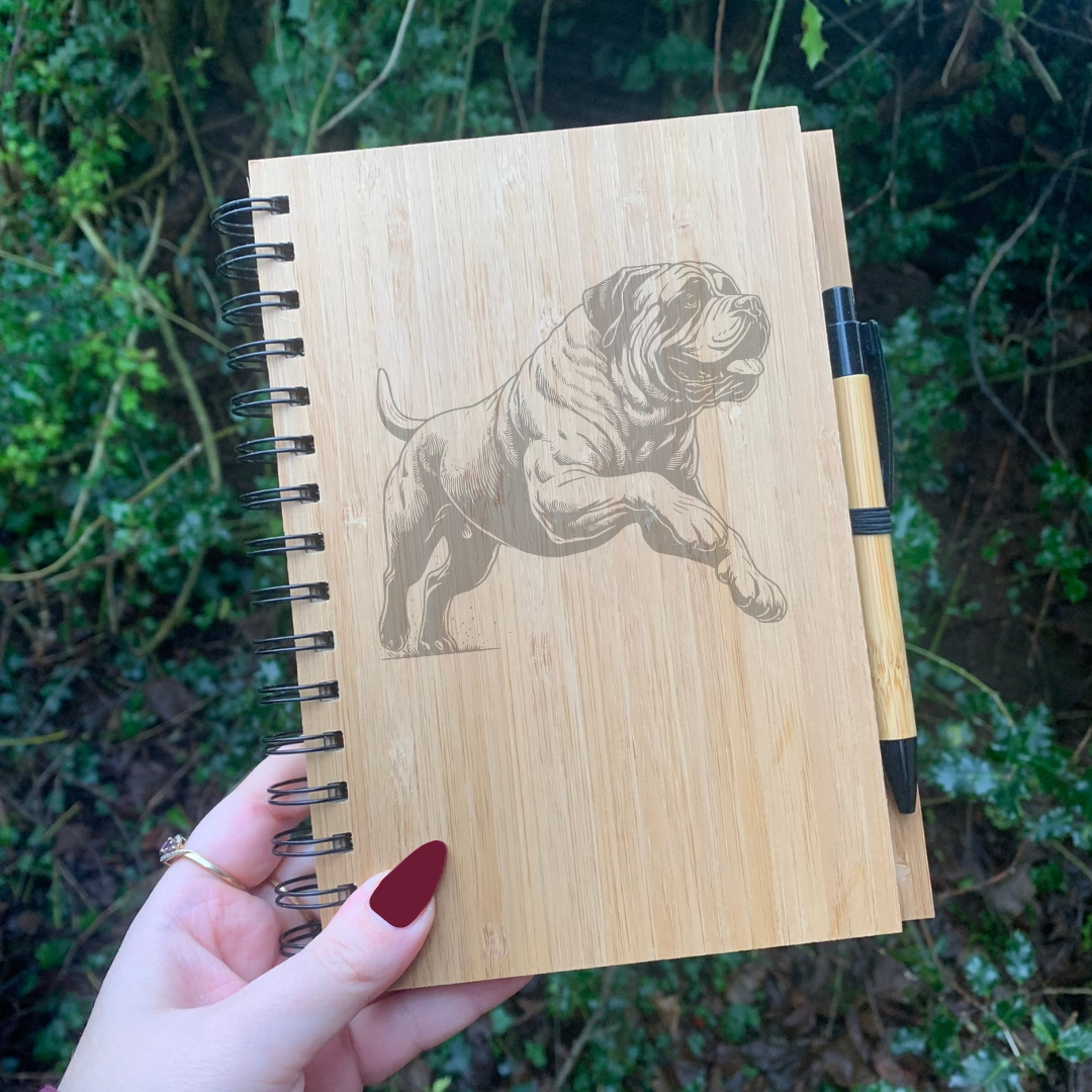English Mastiff Running Illustration Engraved Notebook